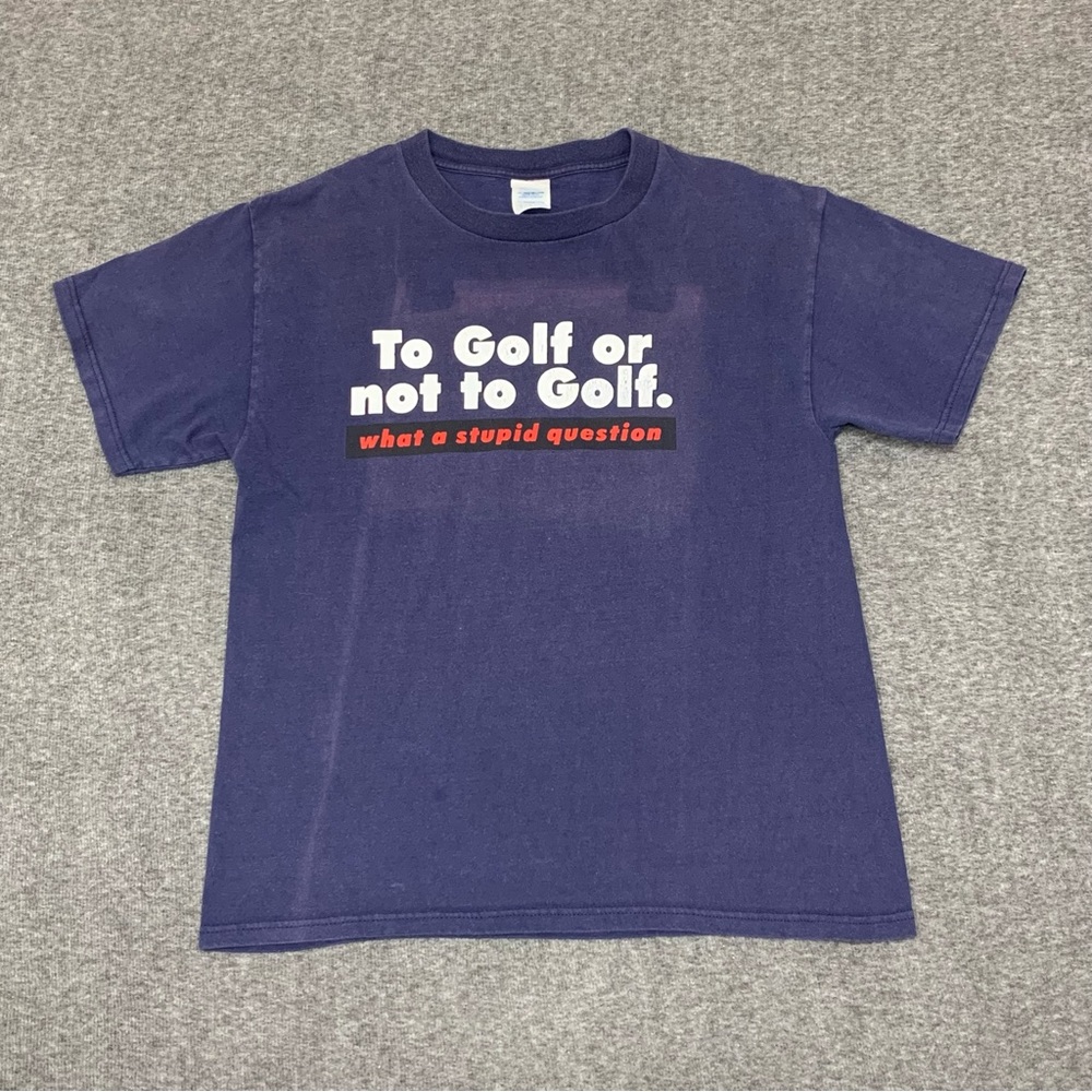 Vintage Y2K To Golf or Not‎ to Golf faded Navy Blue Funny Tee Size Medium